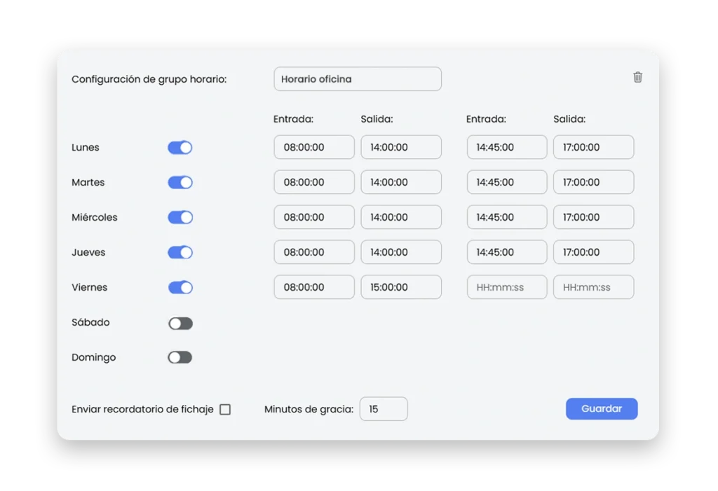 control horario diferentes horarios laborales